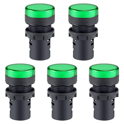 uxcell 5Pcs Green Indicator Light AC DC 12V  22mm Panel Mount  for Electrical Control Panel  HVAC  DIY Projects