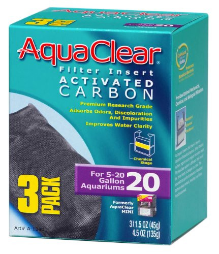AquaClear A1380 Activated Carbon Insert  20 Gallon Aquariums  Black  3 Pack