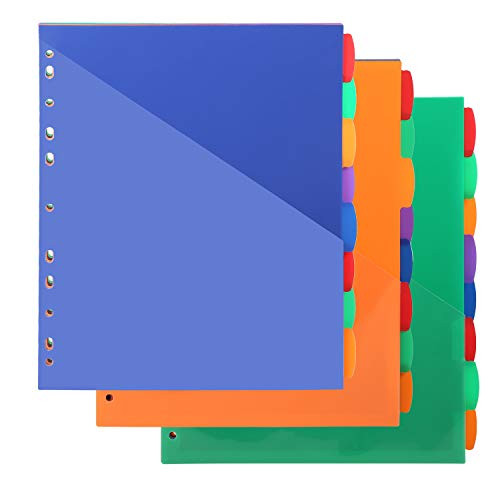 Binder Dividers with Front Pocket Binder Index Dividers 8-Tab Set Pack of 3 Sets Multicolor Tab dividers Plastic Binder Dividers with Tabs