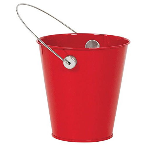 Amscan 432589 4 Metal Bucket w  handle   Apple Red   1 piece   Party Accessory