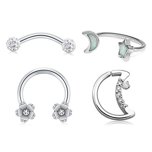 QWALIT Nose Rings Hoop Septum Jewelry 16G Surgical Steel Cartilage Helix Daith Rook Earrings Horseshoe Curved Barbell Eyebrow Piercings