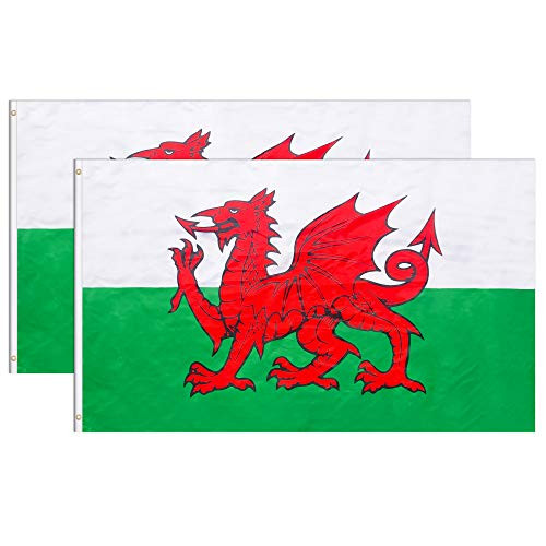 Consummate Wales Flag Welsh National Flags 3x5 ft Polyester Flag Banner with Brass Grommets 2 Pack