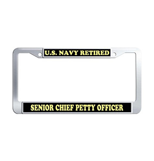 U.S. Navy Retired Slim Design License Plate Frames Covers, Senior Chief Petty Officer Metal Tinted Cool Universal License Tag Plate Frame for US Standard with 2 Screws Caps U.S. Navy Retired Slim Design License Plate Frames Covers, Senior Chief Petty Officer Metal Tinted Cool Universal License Tag Plate Frame for US Standard with 2 Screws Caps