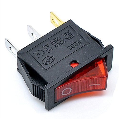 Willwin 10Pcs KCD3 3P Red Illuminated Light 3Pin SPST On Off Rocker Switch AC 16A 250V 20A 125V