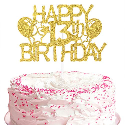 Happy 13th Birthday Cake Topper  13   Fabulous  13th Birthday Party Decoration Supplies  Gold Glitter