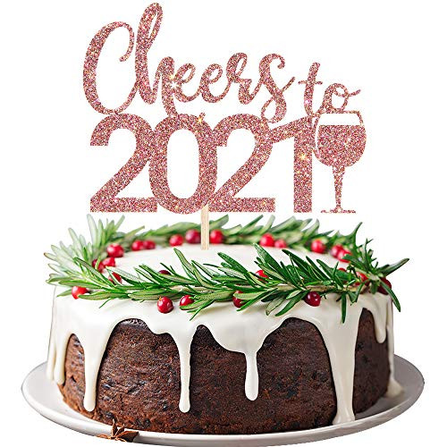 Rose Gold Cheers to 2021 Cake Topper  Merry Xmas Cake Decorations  Merry Christmas  Happy New Year Party Decoration Supplies