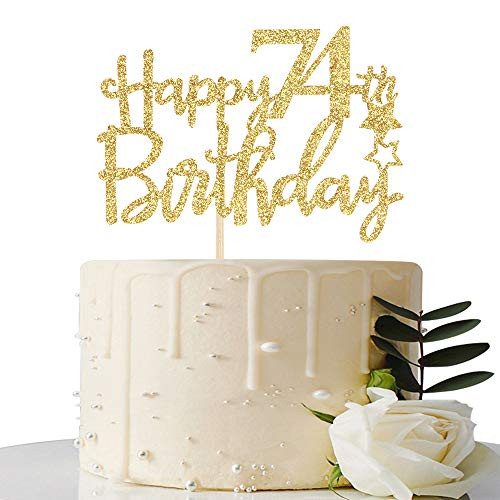 Gold Glitter Happy 74th Birthday Cake Topper   74 Cake Topper   74th Birthday Party Supplies   74th Birthday Party Decorations