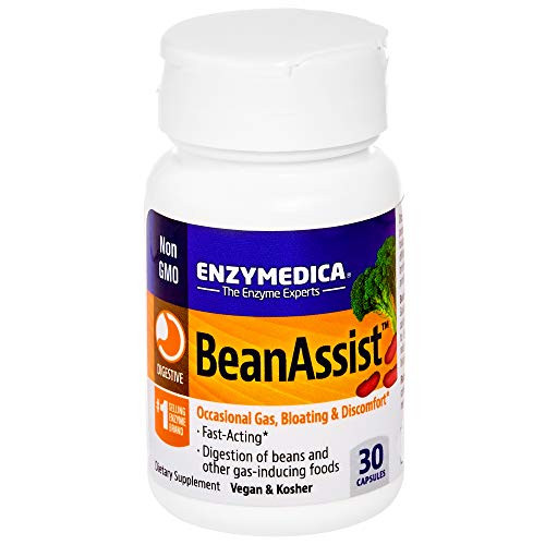 Enzymedica  BeanAssist  Rapid Response Enzyme Support to Help Relieve Occasional Gas  Bloating  and Discomfort  30 Capsules  FFP