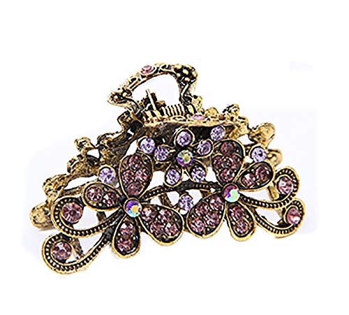 Retro Flowers Hair Claw Clip for Women Lady Vintage Alloy Rhinestone Hair Jaw Clips Hairpin Fancy Hair Barrette Clamp  Purple