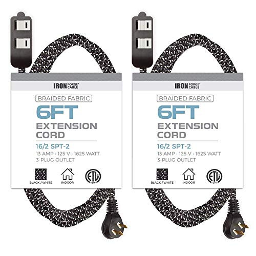 6Ft Fabric Extension Cord 2 Pack   16 2 SPT 2 Black and White Braided Cloth Electrical Power Cable Set