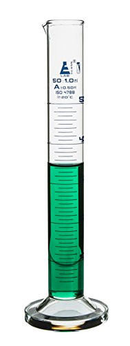 Measuring Cylinder  50ml   Class A  Tolerance  ±0 50ml   Borosilicate Glass  Blue Graduations   Round Base   Eisco Labs