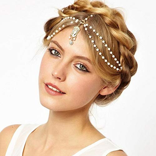 Bmadge Boho Crystal Head Chain Jewelry Gold Pearl Layering Headpieces Baroque Princess Hair Jewelry for Women and Girls Bmadge Boho Crystal Head Chain Jewelry Gold Pearl Layering Headpieces Baroque Princess Hair Jewelry for Women and Girls