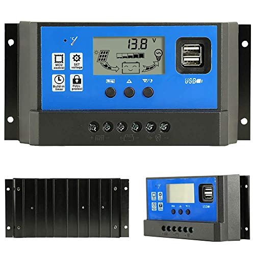 PowMr 40A Charge Controller - Solar Panel Charge Controller 12V 24V,Adjustable Parameter LCD Display Current/Capacity and Timer Setting ON/Off with 5V Dual USB(CM-40A)