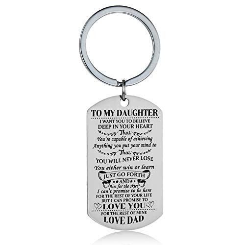 Daughter Keychain Key Ring Believe Inspirational Gifts from Dad Mom Birthday Graduation Christmas Gifts Jewelry For Daughters  Dad To Daughter