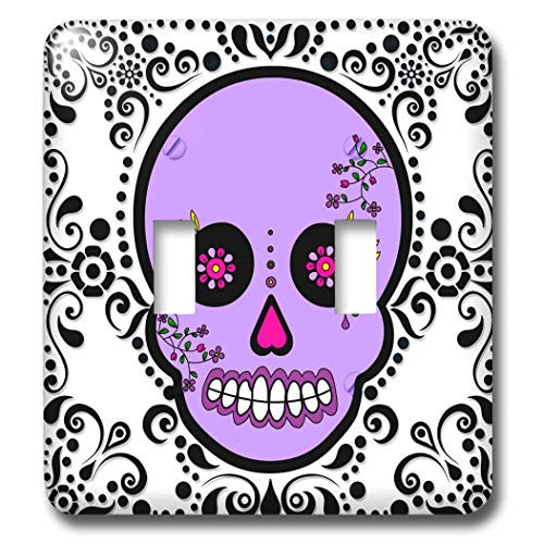3dRose lsp 28868 2 Day of the Dead Día de los Muertos Sugar Skull Purple White Black Scroll Design Toggle Switch