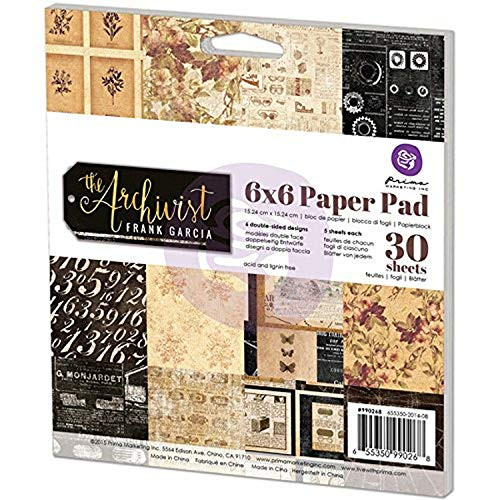 Prima Marketing Double Sided Paper Pad 6 X6  30 Pkg The Archivist  5 Each of 6 Designs