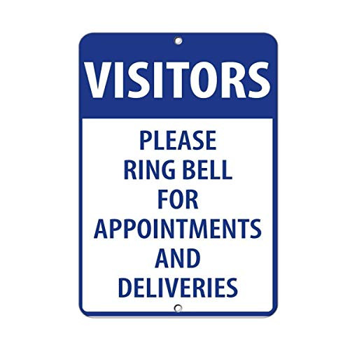 NDTS Metal Deco Sign 8x12 inches Funny Metal Signs Visitors Please Ring Bell for Appointments and Deliveries Garage Home Yard Fence Aluminum Plaque Wall Art