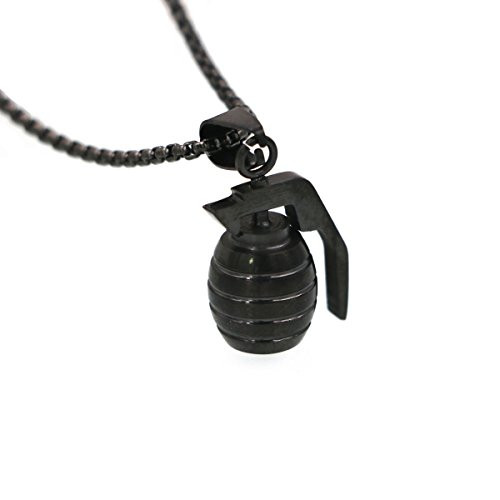 AMGJ Mens Fashion Stainless Steel Fitness Gym Dumbbell Weight Plate Barbell Chain Pendant Necklace  grenada black