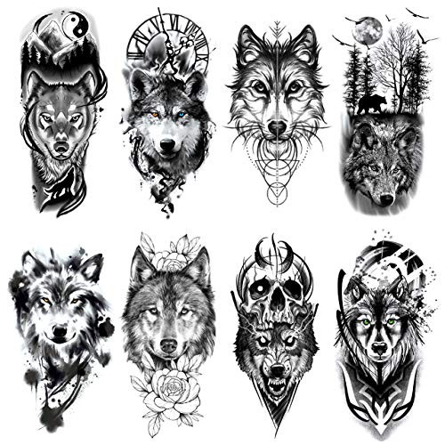 Oottati 8 Sheets Wolf Taichi Totem Skull Moon Forest Flower Arm Leg Temporary Tattoo Oottati 8 Sheets Wolf Taichi Totem Skull Moon Forest Flower Arm Leg Temporary Tattoo