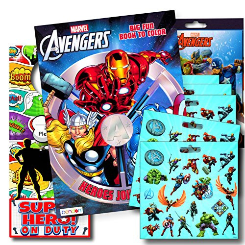 Disney Studios Marvel Avengers Coloring Book Bundle with Avengers Stickers Plus Superhero Door Hanger ~ Captain America  Black Panther  Thor  The Hulk  Iron Man  and More