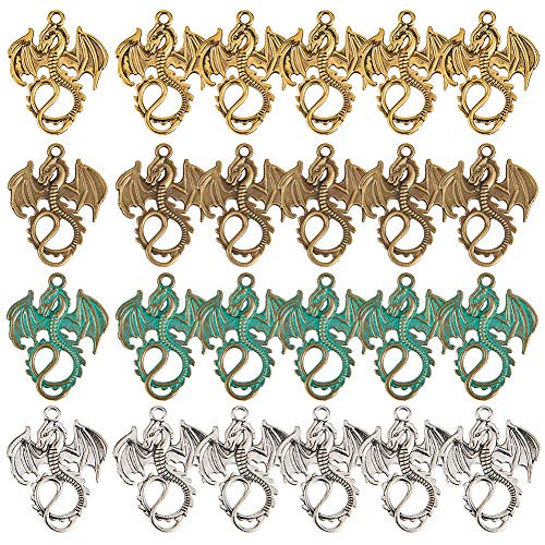 SUNNYCLUE 1 Box 24Pcs Dragon Charms Pendant Tibetan Style Alloy Animal Pendants Jewelry Findings Making Accessory for DIY Necklace Bracelet Crafting Nickel Free   Lead Free