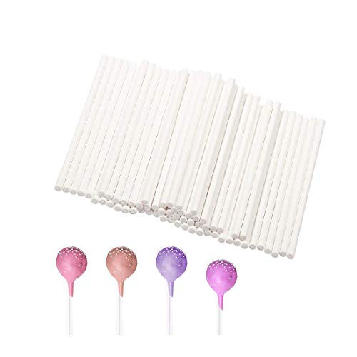 Lollipop Sticks  200PCS White Paper Lollipop Sticks 6 Inch Lollipop Treat Sticks Sucker Stick for Chocolate Cake Topper Rainbow Candy  Cake Pops 3 5mm