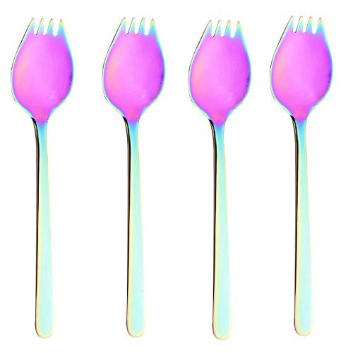 4 pack Sporks Stainless Steel Sporks for Everyday Household Use  6 Inch Ice Cream Spoon   Salad Forks  Fruit Appetizer Dessert  rainbow