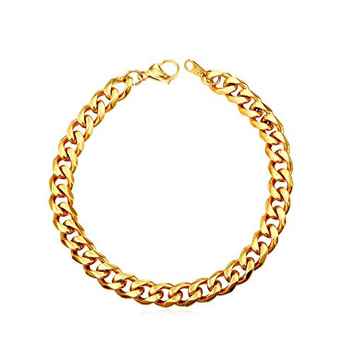 U7 3mm 18K Gold Plated Stainless Steel Link Bracelet Men Boys Cuban Curb Chain Bracelet  21cm  8 3 Inch  Long