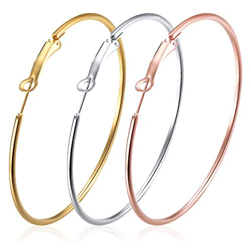 Large Big Gold Hoop Earrings   14K Gold Rose Gold Plated Stainless Steel Thick Hoop Earrings Hypoallergenic Medium Silver Hoop Earrings Loop Earrings Gold Large Hoop Earrings for Women 60mm