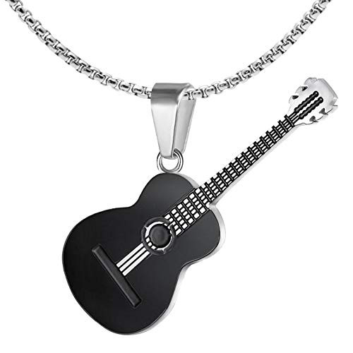 Xusamss Punk Rock Music Style Titanium Steel Guitar Pendant Necklace 24inches Box Chain