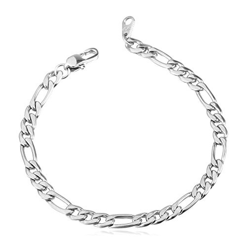 U7 Men Women Stainless Steel Based Figaro Chain 5mm Link Bracelet 21CM Long