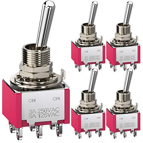 DIYhz Toggle Switch 3 Terminal 3 Position ON Off ON 6MM 3A 250V AC 5A 125V AC Red 5PCS