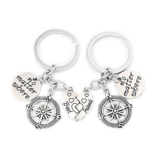 Best Friends No Matter Where Compass Necklace Set and Keychain Heart Best Friend Jewelry Keychain Best Friends No Matter Where Compass Necklace Set and Keychain Heart Best Friend Jewelry Keychain