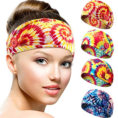 4 Pieces Hippie Tie Dye Headband with Buttons for Women Tie Dye Elastic Yoga Hairband Workout Headwraps Hair Accessories for Teens Girls Novelty Patterns 4 Pieces Hippie Tie Dye Headband with Buttons for Women Tie Dye Elastic Yoga Hairband Workout Headwraps Hair Accessories for Teens Girls Novelty Patterns