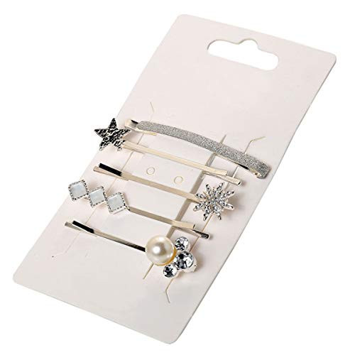 Hair Accessories Barrettes Bobby Pins   Set of 5Pcs Vintage Silver Rhinestone Artificial Pearl Hairpin Side Clip Hair Clip for Women