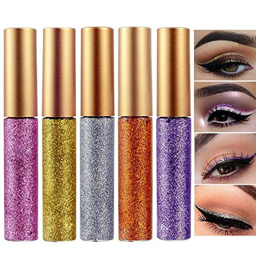 Glitter Liquid Eyeshadow Eyeliner 5 Colors Long Lasting Waterproof Highlighter Brighten Concealer Face Eye Cosmetic Glow Shimmer Makeup Pigments Cover Perfection Tip for women  5Pcs Style A