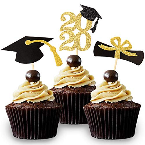 Class of 2020 Glitter Graduation Cupcake Topper  Food Appetizer Picks for Graduation Party  24 PCS