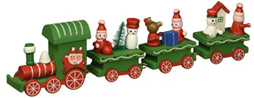 OULII Cute Wooden Mini Train Ornaments Kids Gift Toys for Christmas Party Kindergarten Decoration  Green
