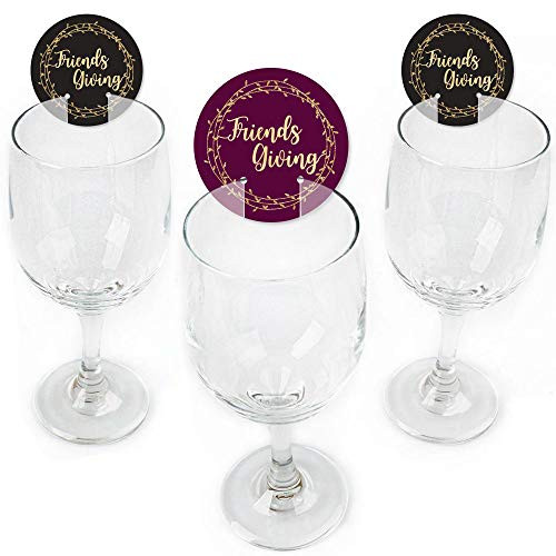Big Dot of Happiness Elegant Thankful for Friends   Shaped Friendsgiving Thanksgiving Party Wine Glass Markers   Set of 24