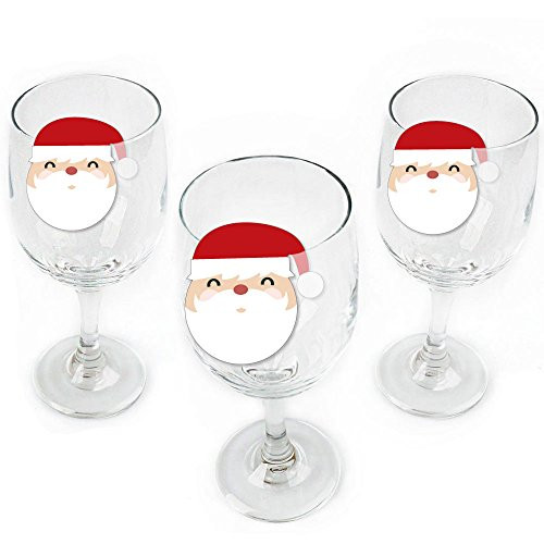 Big Dot of Happiness Jolly Santa Claus   Shaped Christmas Party Wine Glass Markers   Set of 24