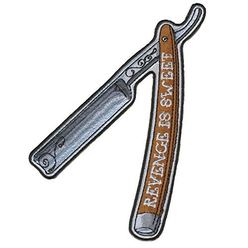 STRAIGHT RAZOR  High Thread Embroidered Iron On   Saw On Rayon PATCH   5  x 3   Exceptional Quality