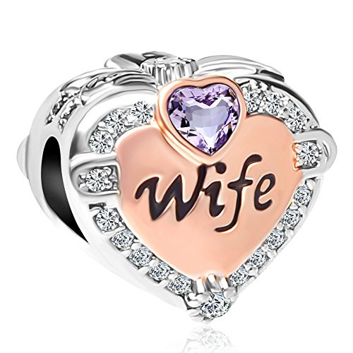 QueenCharms Rose Gold Heart Love Wife Charm Beads for Bracelets  Purple