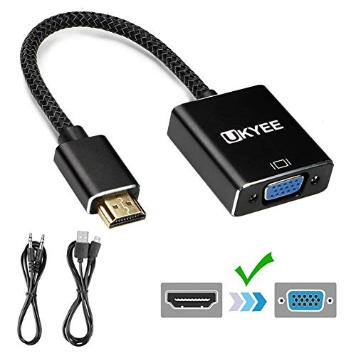 HDMI to VGA Adapter with Audio  UKYEE HDMI to VGA 1080P Male to Female Converter Nylon Braided for PC Laptop Monitor Projector HDTV Xbox with 3 5mm Audio Cable and Micro USB Cable  Black