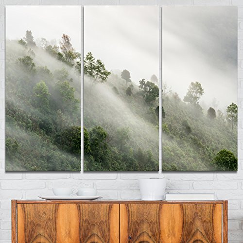 Designart Mystical Foggy Mountain Slope-Landscape Photo Canvas Art Print-36x28in-Multipanel 3 Piece, 36x28-3 Panels Green Designart Mystical Foggy Mountain Slope-Landscape Photo Canvas Art Print-36x28in-Multipanel 3 Piece, 36x28-3 Panels Green
