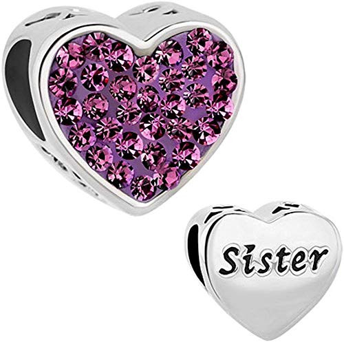 Lifequeen Heart Sister I Love You Charm for Charms Bracelets  Purple Lifequeen Heart Sister I Love You Charm for Charms Bracelets  Purple