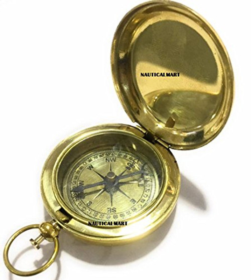 NauticalMart Handmade Brass Push Button Compass  Direction Compass  Brass Pocket Compass  Pirate Gift Compass