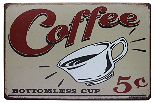 ARTCLUB Coffee Bottomless Cup Metal Tin Sign Antique Plaque Retro Poster Kitchen Home Cafe Wall Decor ARTCLUB Coffee Bottomless Cup Metal Tin Sign Antique Plaque Retro Poster Kitchen Home Cafe Wall Decor
