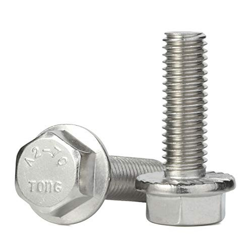 M6 1 0 x 10mm Flanged Hex Head Bolts Flange Hexagon Screws  Stainless Steel 18 8  304   Plain Finish  25 PCS