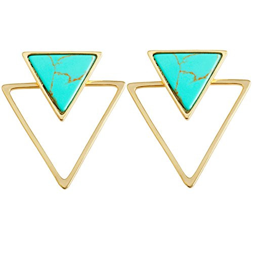 SUNYIK Green Howlite Turquoise Triangle Stud Earrings Ear Jacket for Women