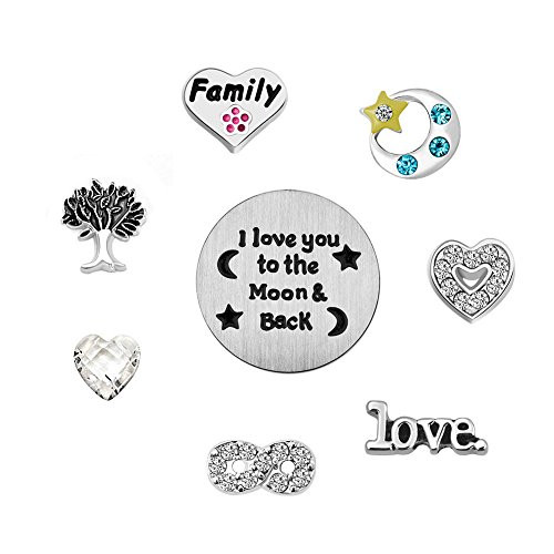 ReisJewelry Love Mom Family Floating Charms Set for Glass Living Memory Locket Necklace Bracelet I Love You to The Moon and Back ReisJewelry Love Mom Family Floating Charms Set for Glass Living Memory Locket Necklace Bracelet I Love You to The Moon and Back